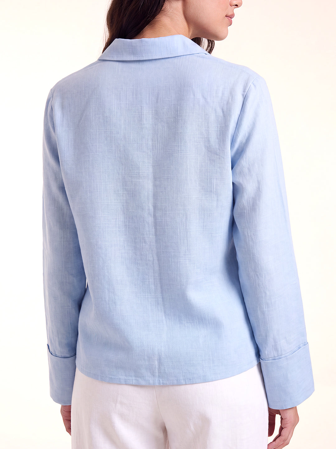 Tie Front Blouse - Light Blue
