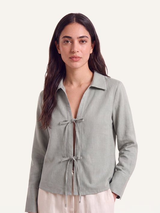 Tie Front Blouse - Mint Green